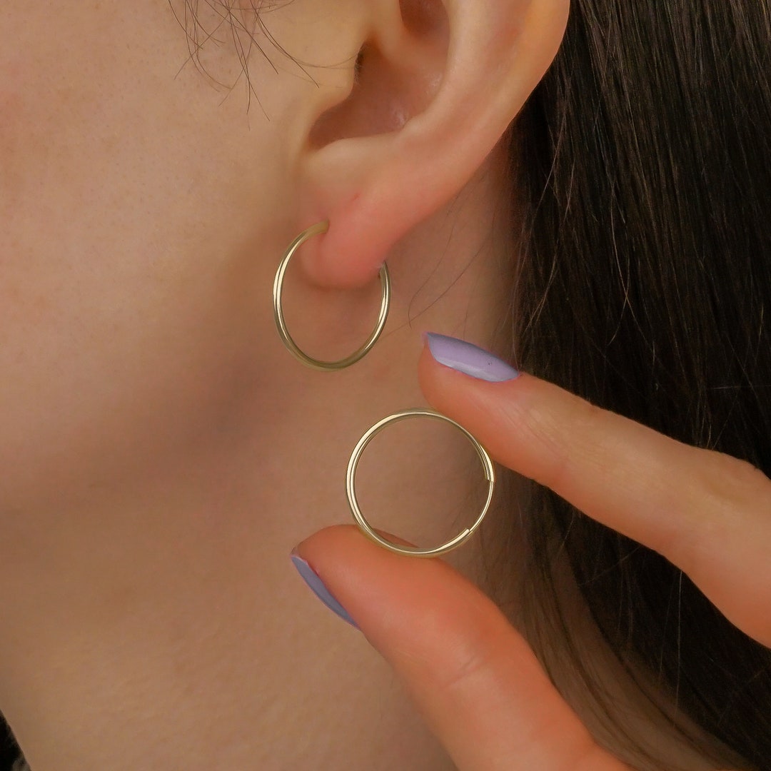 Gold Sleeper Earrings, Small Gold Sleeper Hoop Earrings, Gold Huggie