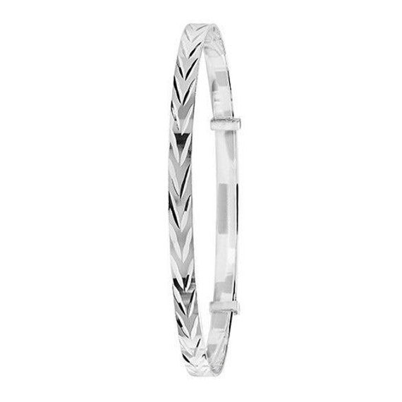 Solid 925 Sterling Silver Ladies Adjustable Round Expandable Bangle Gift for Her