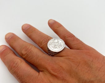 925 Sterling Silver Saint George Sovereign Coin Ring - Men's - All Sizes M-Z - Made In UK