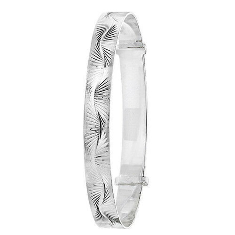 925 Sterling Silver Solid Ladies Patterned Adjustable Expand Womens Mum Bangle