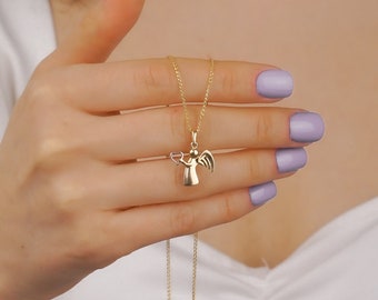 Gouden Engel Ketting - Engel Hart Ketting, Beschermengel Ketting, Engel Charme, Beschermengel Hanger Ketting, Doop Ketting voor Moeder