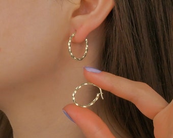 Oval Creole Earrings - Gold Twist Oval Hoop Earrings - Twisted Oval Hoop Earring - Gold Hoop Earrings For Women - Oval Twist Creole Earrings