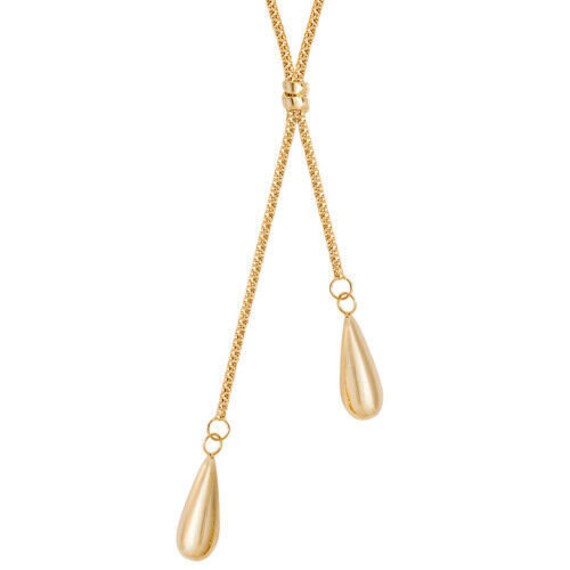 Solid Real Contemporary 9ct Yellow Gold Lariat Beaded Tassel