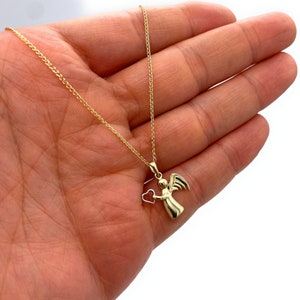 Gold Guardian Angel Pendant Necklace | Women Gold Pendant Necklace | 9ct Gold Guardian Angel Pendant Necklaces for Women Solid Gold Necklace