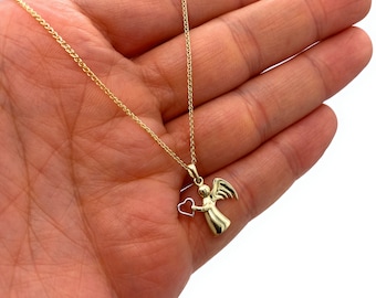 Collar con colgante de ángel de la guarda de oro / Collar con colgante de oro para mujer / Collares con colgante de ángel de la guarda de oro de 9 quilates para mujer Collar de oro macizo