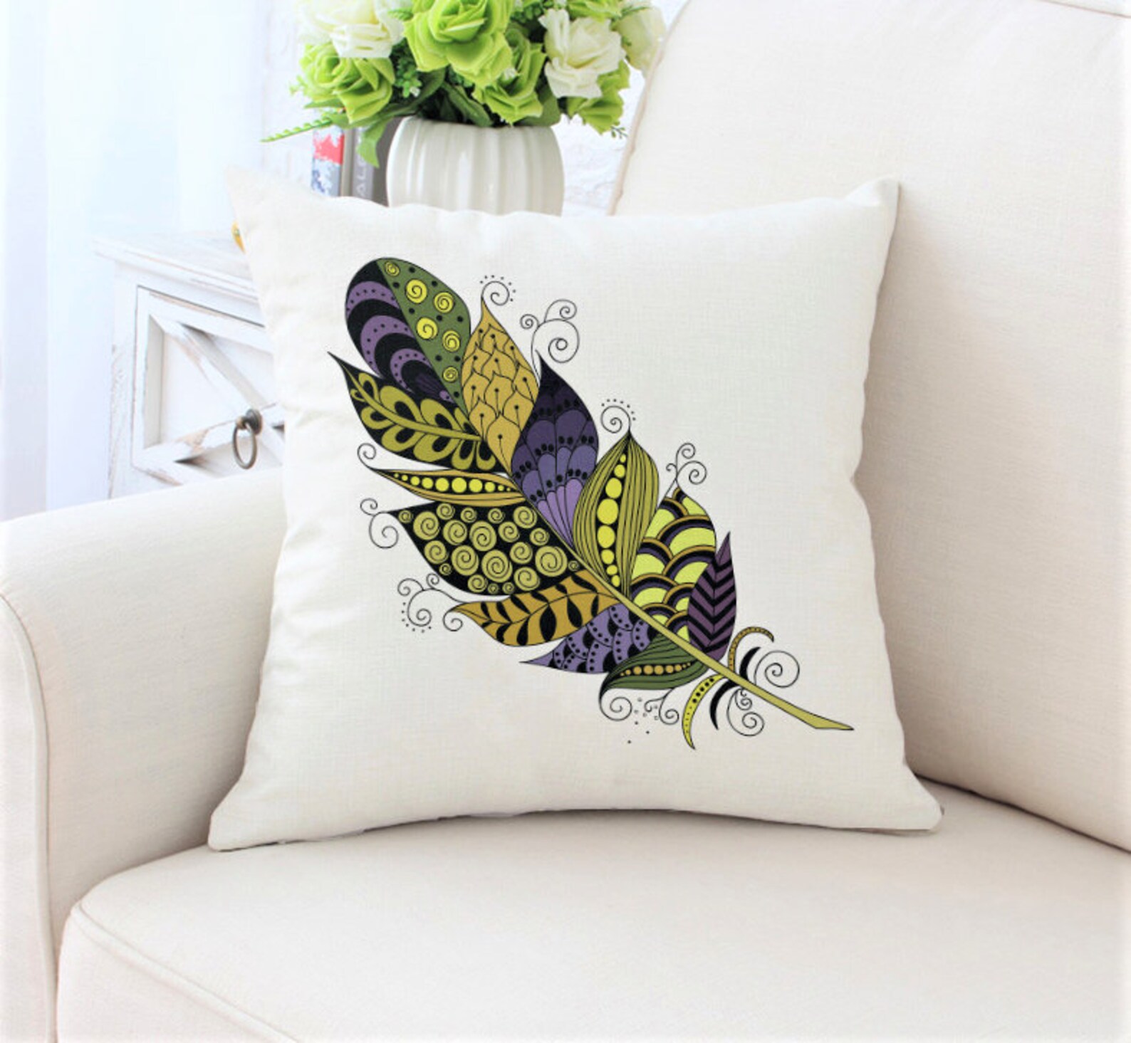 Colourful feather cushion cover feather decor Etsy