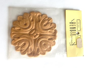 Vintage Round Acanthus Rosettes Mouldings Medallion Decorative Wood Carving  3-1/2 inch #1535