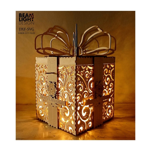 Archivos cortados por láser para cajas de regalo navideñas, decoración de madera (SVG, DXF, PDF)