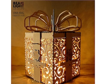Christmas Gift Box Laser Cut Files, Wood Decoration (SVG, DXF, PDF)