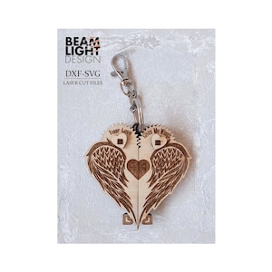 Liebe Zahnrad Schlüsselanhänger - Wings Gear Box - Valentines Keychain Rahmen Foto - Laser geschnittene Dateien -