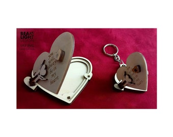 Valentines Keychain  frame foto - laser cut files - Keychain heart.