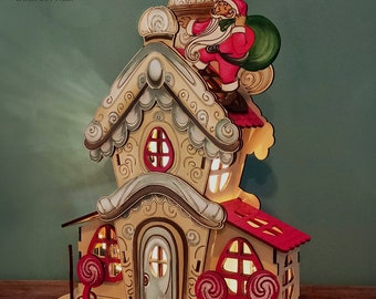 Casas de Navidad de pie Archivo SVG de Santa's Village, decoración 3D corte láser digital,