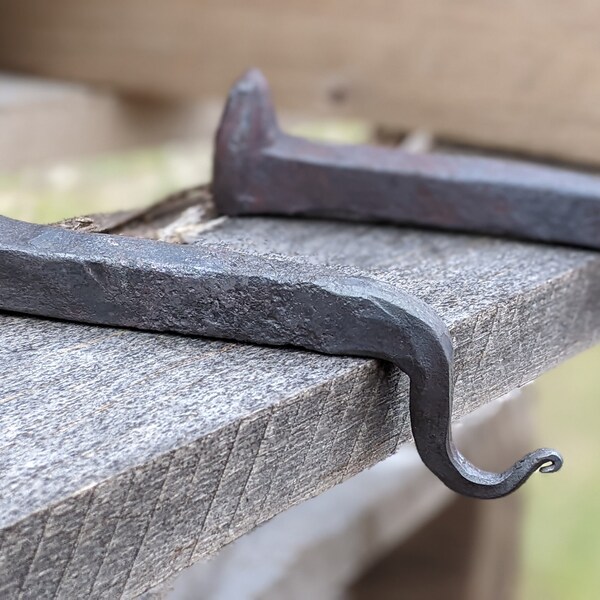 Railroad Spike No-fastener hanger hand forged in USA by a blacksmith! MADE to ORDER Great for Christmas decorations and stockings