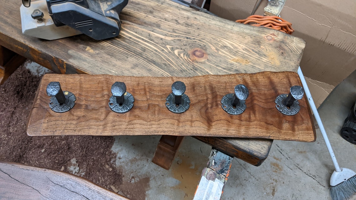 Hand Fabricated Black Walnut Live Edge Railroad Spike Hanger Coat Rack ...