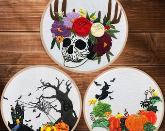 1 to 3 pack Spooky Embroidery Kit - Halloween Embroidery for beginners - Pumpkin Embroidery Kit - Gift for her - Birthday Gift