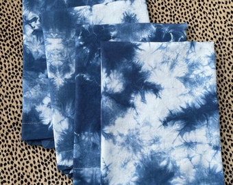 Set of 4 Tie-dyed shibori indigo cloth napkins