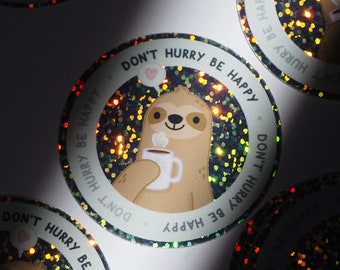 Sticker paresseux | Holographique | arc-en-ciel, be happy