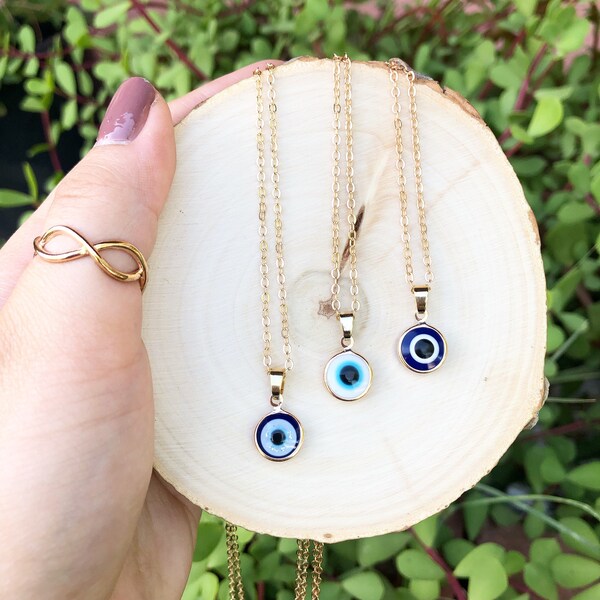 Evil Eye Necklaces Gold Blue White Sliver Glitter