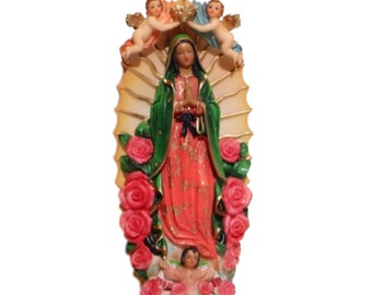 BLESSED Our Lady of Guadalupe with Angels Roses 12" Statue Religious Figurine Morenita Virgen de Guadalupe Para Hogar