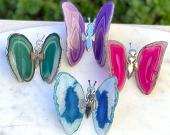 Agate Slice Butterfly Gemstone Decor Housewarming Gift Home & Office Decor Desktop Decor Positivity Transformation Healing Crystal