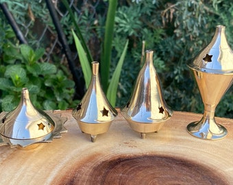 Brass Cone Incense Burner, Mini Incense Holder, Altar Burner, Temple Censer, Cone Incense Burner, Standing Incense Burner
