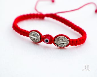 Red String Saint Benedict Bracelet With Evil Eye Protection Charm Benedict Cross Medal Pulsera San Benito Contra Mal De Ojo