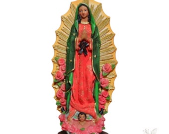 BLESSED Our Lady of Guadalupe with Roses 12" Statue Religious Figurine Morenita Virgen de Guadalupe Para Hogar