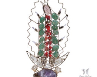 Hand Wire Wrapped Precious Stone Hand Wired Our Lady of Guadalupe, Nuestra Señora Virgen de Guadalupe de Quartzo