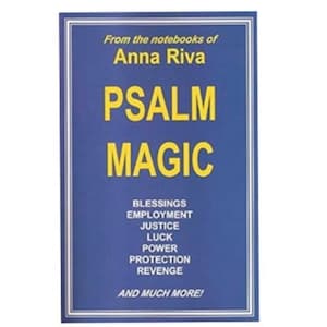 May include: A book cover with a blue background and white border. The title "PSALM MAGIC" is in large yellow letters. Below, smaller text lists "BLESSINGS, EMPLOYMENT, JUSTICE, LUCK, POWER, PROTECTION, REVENGE, AND MUCH MORE!"
