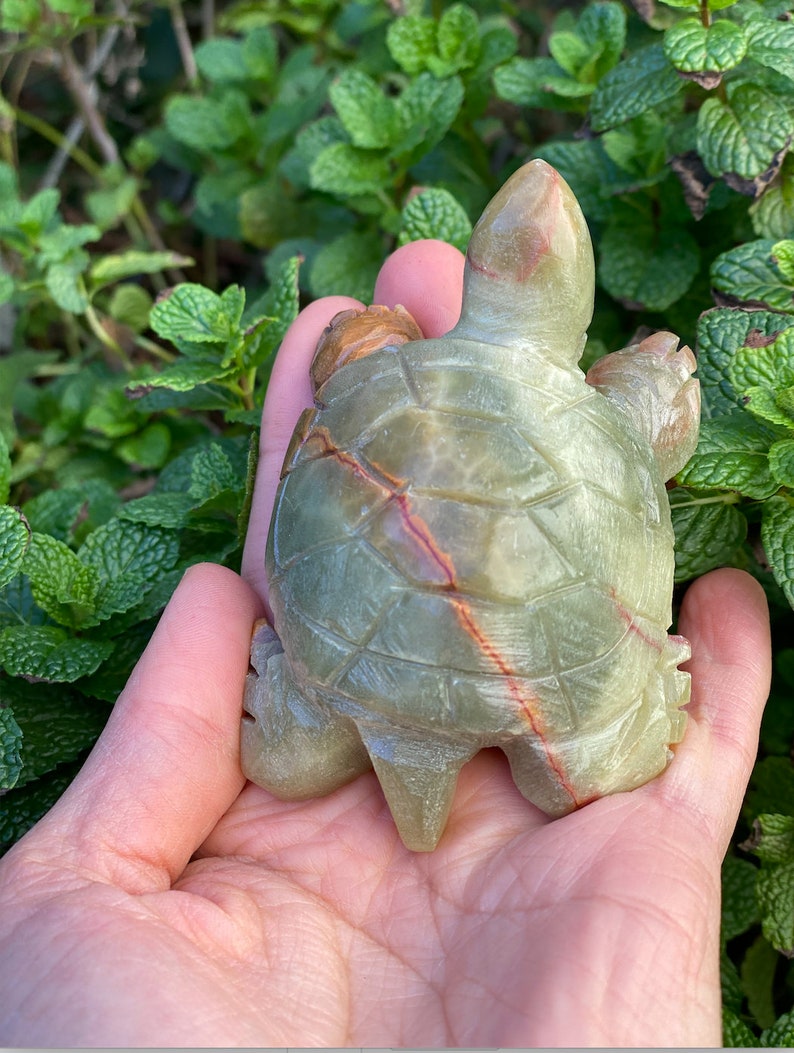 Hand Carved Turtle Green Jasper Gemstone Tortoise Turtle Totem | Etsy