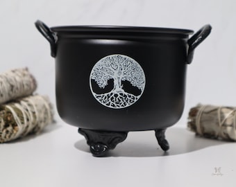 Flower of Life Metal Burner/Cauldron 4" with Smudge Bundles Witchcraft Tools Altar Cauldron AltarTools Small Offering Bowl