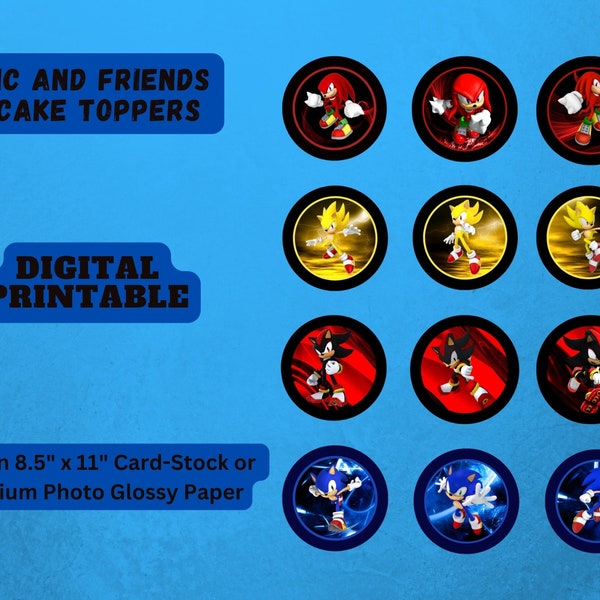 Sonic and Friends Cupcake Toppers (Digital Printable)-Knuckles, Super Sonic, Shadow, Sonic