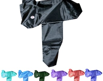 May include: A black, foldable, reusable shopping bag in the shape of a horse. The bag is shown folded and unfolded. The unfolded bag is shown in six different colors: teal, light blue, dark green, purple, coral, and pink.