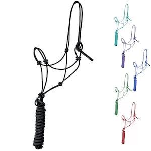 Majestic Ally 1/4&quot; Rope 4 Knot Stiff Polyester Training Halter with 10’ Matching Lead Rope for Horses – Full