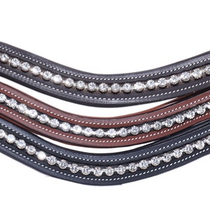Majestic Ally Curved Crystal Padded Premium Leather English Browband for Horse Bridle