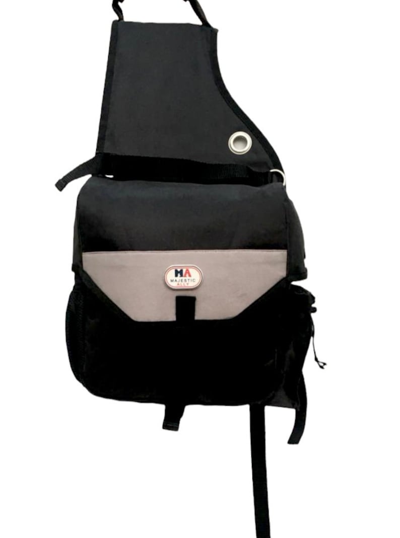 Majestic Ally Saddle Bag for Horses - Nylon Insulated Leakproof Cooler Reflective Padded with Pockets and Bottle Carrier Saddle Bag -Black