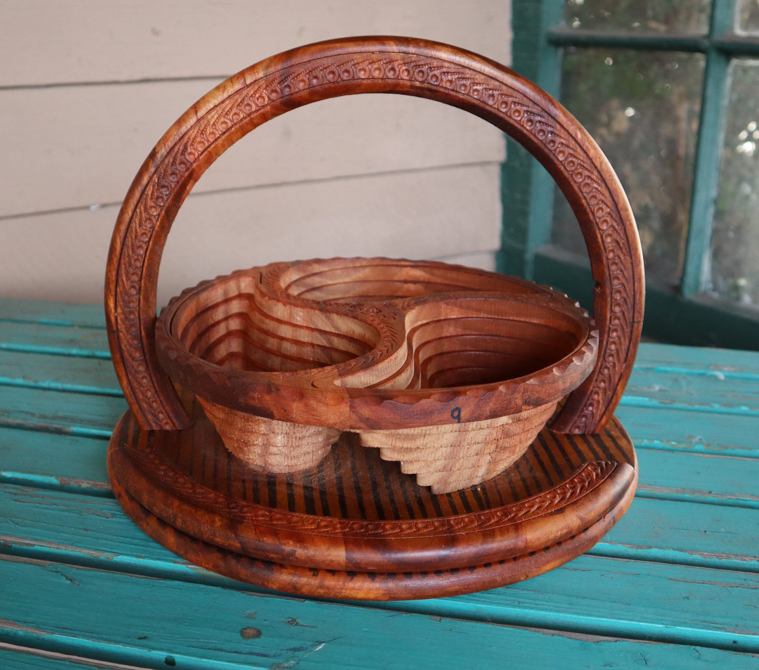 Collapsible Carved Wooden Trivet / Basket Three Paisley Etsy