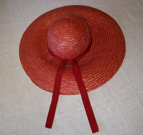 Wide Brimmed Red Straw Sun Hat