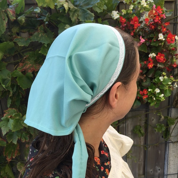 Hoofddoek mint met kanten afwerking Christelijke hoofdbedekking, headcover,  hoofdband, cover headband, hairband, Christian headcover,