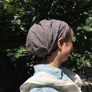 Regular fit full cover grey border fabric Christian head covering