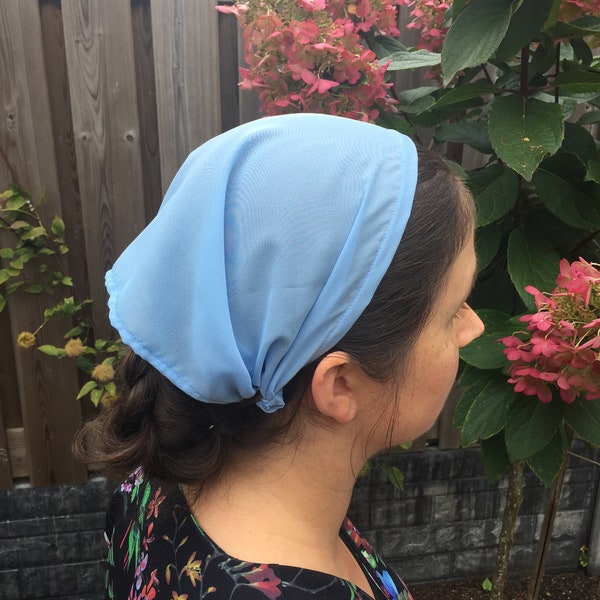 Light blue chiffon headscarf, 22 cm, Christian head covering, headband