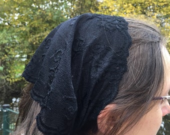 Zwart 18 cm, 7 inch stretch kant  hoofddoekje Christelijke hoofdbedekking