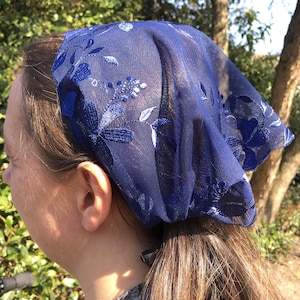Blue Lace Headscarf 22.5cm 8.66 Inches Christian Head Covering