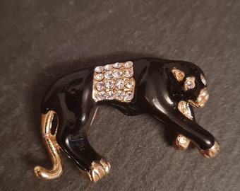 Vintage Enamel Black Panther Fancy Brooch
