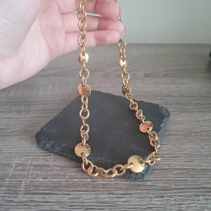 Vintage Monet Long Gold Tone Necklace with Disks | Statement Monet Adjustable Gold Chain