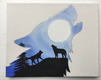 Arte del lobo / Pintura del lobo aullando a la luna