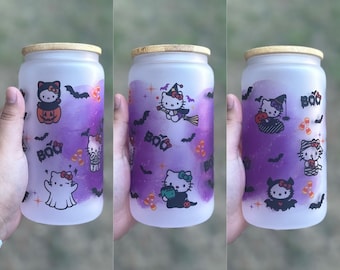 Purple Kitty Halloween Glass Can
