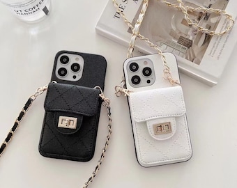 Luxury iPhone Wallet Case, Card Holder, Chain Strap, Gift