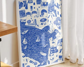 Blue Coastal Italy Print: Mediterranean Cottage Decor, Digital Download
