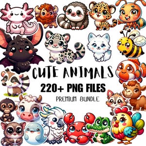 Plus de 220 bébés animaux mignons Png Bundle, aquarelle bébés animaux marins PNG, animaux de safari mignons, art mural pour chambre d'enfant, autocollants imprimables animaux de la jungle